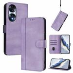 For Honor 70 Line Splicing Buckle Retro Leather Phone Case(Purple)