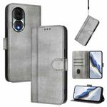 For Honor 80 Line Splicing Buckle Retro Leather Phone Case(Grey)