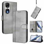 For Honor 90 Line Splicing Buckle Retro Leather Phone Case(Grey)