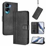 For Honor 90 Lite / Honor X50i Line Splicing Buckle Retro Leather Phone Case(Black)