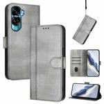For Honor 90 Lite / Honor X50i Line Splicing Buckle Retro Leather Phone Case(Grey)