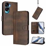 For Honor 90 Lite / Honor X50i Line Splicing Buckle Retro Leather Phone Case(Brown)