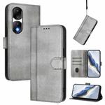 For Honor 90 Pro Line Splicing Buckle Retro Leather Phone Case(Grey)