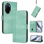 For Honor 100 Pro Line Splicing Buckle Retro Leather Phone Case(Mint Green)
