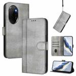 For Honor 100 Pro Line Splicing Buckle Retro Leather Phone Case(Grey)