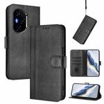 For Honor 300 Pro / Honor 300 Ultra Line Splicing Buckle Retro Leather Phone Case(Black)