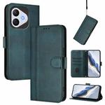 For Honor 400 Lite Line Splicing Buckle Retro Leather Phone Case(Dark Green)