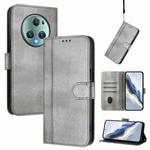 For Honor Magic5 Pro Line Splicing Buckle Retro Leather Phone Case(Grey)