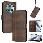 For Honor Magic5 Pro Line Splicing Buckle Retro Leather Phone Case(Brown)