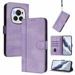 For Honor Magic6 Pro Line Splicing Buckle Retro Leather Phone Case(Purple)