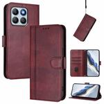 For Honor X8b 4G Global Line Splicing Buckle Retro Leather Phone Case(Wine Red)