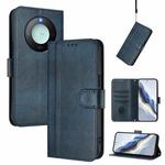 For Honor X9c Smart Global Line Splicing Buckle Retro Leather Phone Case(Dark Blue)
