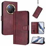 For Honor X9c / Magic7 Lite Line Splicing Buckle Retro Leather Phone Case(Wine Red)
