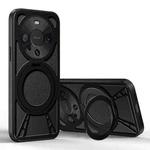 For Huawei Mate 60 Cooling Hollow Metal Holder MagSafe Phone Case(Black)