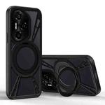 For Honor 300 Cooling Hollow Metal Holder MagSafe Phone Case(Black)