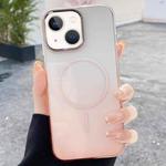 For iPhone 15 Metal Lens Frame Gradient PC MagSafe Phone Case(Gold)