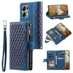 For OPPO Reno13 Pro Grid Texture Zipper Leather Phone Case with Lanyard(Blue)