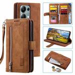 For OPPO Reno13 Pro Nine Card Zipper Bag Leather Phone Case with Lanyard(Brown)