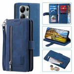 For OPPO Reno13 Pro Nine Card Zipper Bag Leather Phone Case with Lanyard(Blue)