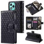 For Honor 400 Lite Glitter Lattice Zipper Wallet Leather Phone Case(Black)