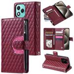 For Honor 400 Lite Glitter Lattice Zipper Wallet Leather Phone Case(Wine Red)