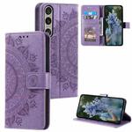 For Sony Xperia 1 VII Totem Flower Embossed Leather Phone Case with Lanyard(Purple)