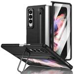For Samsung Galaxy Z Fold3 5G Integrated Skin Feel Lens Folding Holder Pen Slot Shockproof Phone Case with Pen(Black)