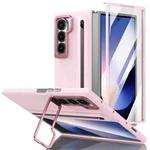 For Samsung Galaxy Z Fold6 5G Integrated Skin Feel Lens Folding Holder Pen Slot Shockproof Phone Case with Pen(Pink)
