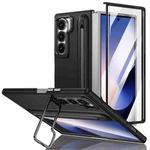 For Samsung Galaxy Z Fold6 5G Integrated Skin Feel Lens Folding Holder Pen Slot Shockproof Phone Case with Pen(Black)