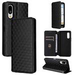 For Sharp Basio Active3 Cubic Grid Texture Flip Leather Phone Case(Black)