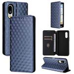 For Sharp Basio Active3 Cubic Grid Texture Flip Leather Phone Case(Blue)