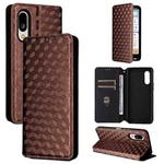 For Sharp Basio Active3 Cubic Grid Texture Flip Leather Phone Case(Brown)