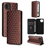For Sharp Aquos wish5 Cubic Grid Texture Flip Leather Phone Case(Brown)