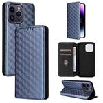 For iPhone 15 Pro Max Cubic Grid Texture Flip Leather Phone Case(Blue)