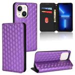 For iPhone 14 Plus Cubic Grid Texture Flip Leather Phone Case(Purple)