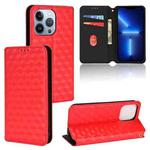 For iPhone 13 Pro Max Cubic Grid Texture Flip Leather Phone Case(Red)