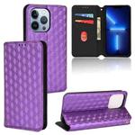For iPhone 13 Pro Max Cubic Grid Texture Flip Leather Phone Case(Purple)