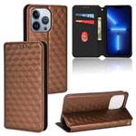 For iPhone 13 Pro Cubic Grid Texture Flip Leather Phone Case(Brown)