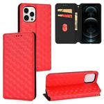 For iPhone 12 Pro Max Cubic Grid Texture Flip Leather Phone Case(Red)