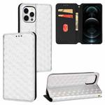 For iPhone 12 Pro Max Cubic Grid Texture Flip Leather Phone Case(Silver)