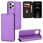 For iPhone 12 Pro Max Cubic Grid Texture Flip Leather Phone Case(Purple)