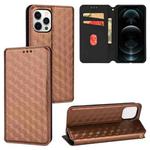 For iPhone 12 Pro Max Cubic Grid Texture Flip Leather Phone Case(Brown)