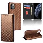 For iPhone 11 Pro Max Cubic Grid Texture Flip Leather Phone Case(Brown)