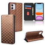 For iPhone 11 Cubic Grid Texture Flip Leather Phone Case(Brown)