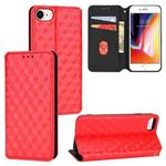 For iPhone SE 2022 / SE 2020 / 8 / 7 Cubic Grid Texture Flip Leather Phone Case(Red)