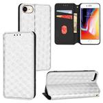 For iPhone SE 2022 / SE 2020 / 8 / 7 Cubic Grid Texture Flip Leather Phone Case(Silver)