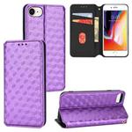 For iPhone SE 2022 / SE 2020 / 8 / 7 Cubic Grid Texture Flip Leather Phone Case(Purple)