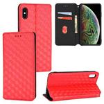 For iPhone X / XS Cubic Grid Texture Flip Leather Phone Case(Red)