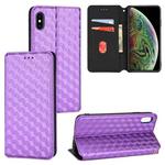 For iPhone X / XS Cubic Grid Texture Flip Leather Phone Case(Purple)