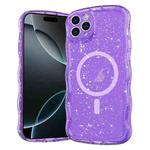 For iPhone 16 Pro Max Wave Glitter MagSafe Magnetic TPU Phone Case(Transparent Purple)